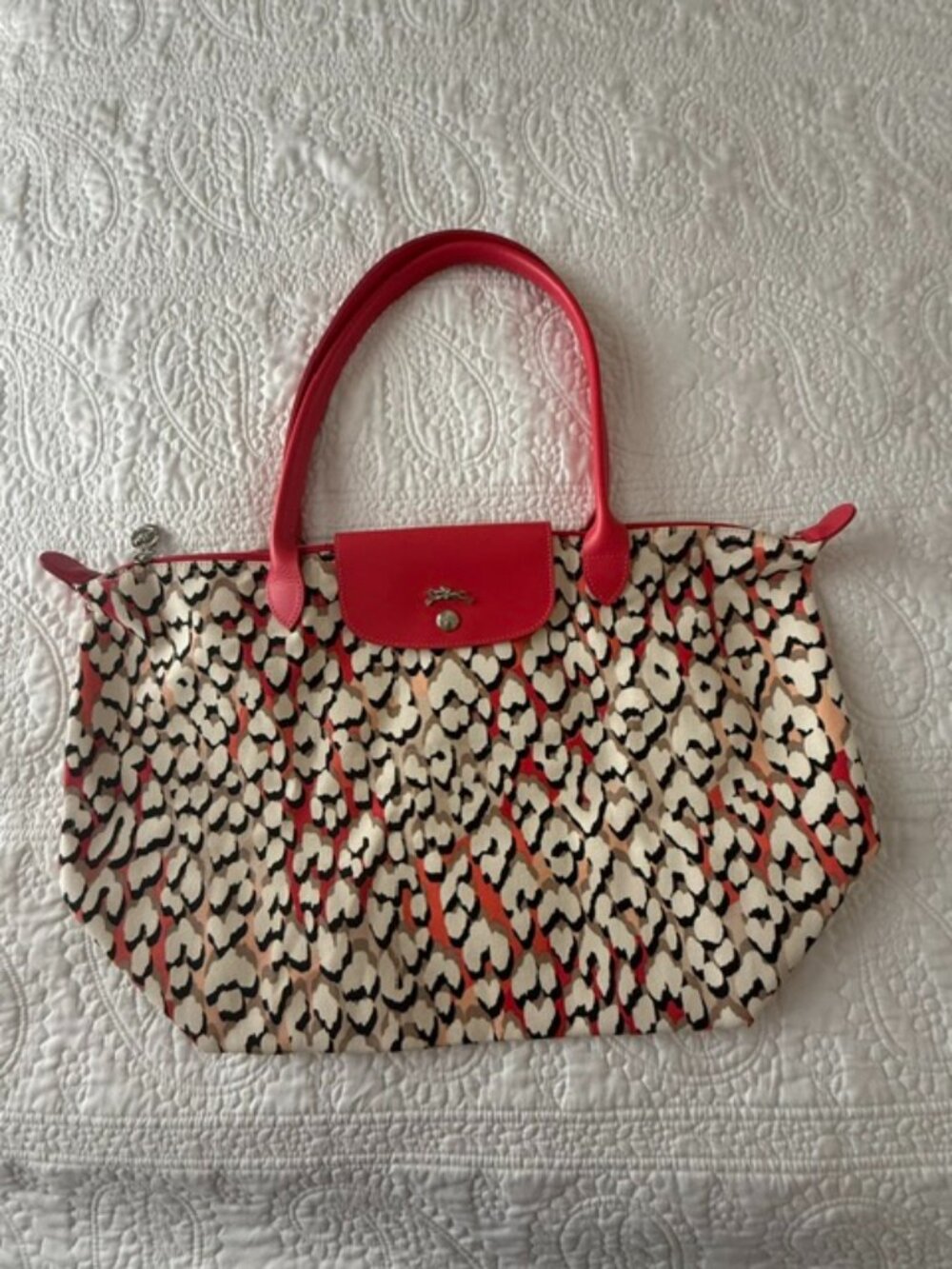 Longchamp Coral Panther Print Leather Pink Bag Leopard Handbag Purse